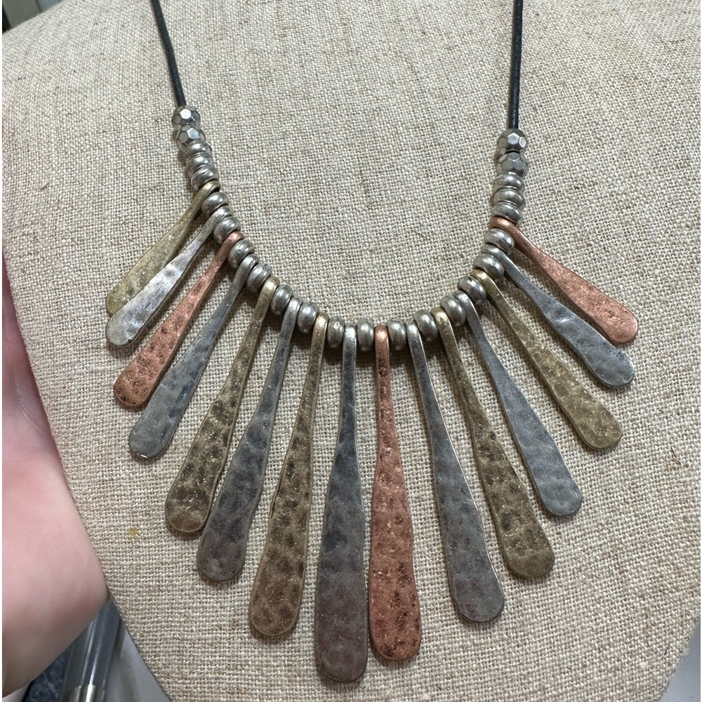 Multi metal necklace silver gold and rose gold